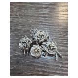 Coro Rose Design Silver-Tone Pin Brooch