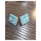 Beaded Clip-On Earrings With Blue Detail