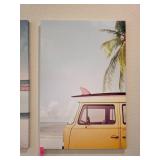 Canvas Print of Yellow Van by the Beach