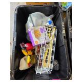 Black Plastic Bin With Assorted Household Items