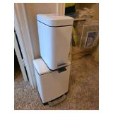 Dual White Step Trash Bins with Pedal Openers