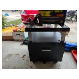Black Rolling Cart With Drawer and Glass Top