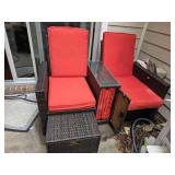 Two Outdoor Wicker Armchairs with Red Cushions Col