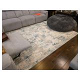 Modern Abstract Area Rug With Blue and Cream Tones