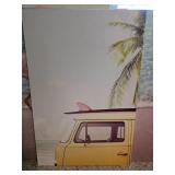 Canvas Artwork Featuring a Yellow Van and Palm Tre