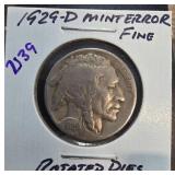 1929-D U.S. Buffalo Nickel with Mint Error