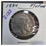 1934 Buffalo Nickel Graded Fine/Very Fine
