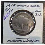 1919 Buffalo Nickel with Mint Error Clash