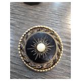 Gold Tone Brooch with Star and Pearl Design
