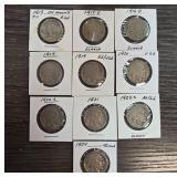 10 Buffalo Nickels in Holders