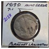 1913-D Buffalo Nickel Mint Error Coin