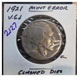 1921 Buffalo Nickel with Mint Error