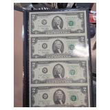 Uncut 2003 Two Dollar Bills in Display Case