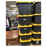 5 Black Storage Bins With Yellow Lids