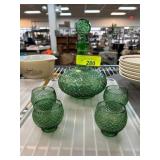 Green Glass Decanter Set with Stopper and 5 Cups