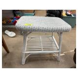 White Wicker Side Table with Shelf
