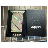 Zippo Lighter With Etched Pattern and Rainbow Fini