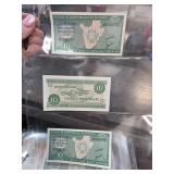 Three Burundi 10 Franc Banknotes
