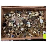 Wooden Cigar Box With Assorted Buttons