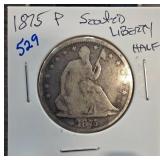 1875 Seated Liberty Half Dollar Coin
