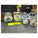 Six Hand-Painted Ceramic Owl Figurines