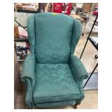 Turquoise Upholstered Recliner with Wooden Legs