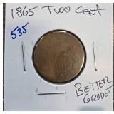 1865 Two-Cent Piece in Better Grade