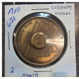 AA Two-Month Sobriety Recovery Medal