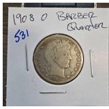 1908-O Barber Quarter Coin