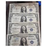 Four 1957 US Silver Certificate $1 Bills