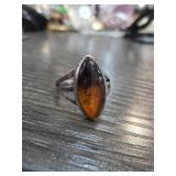 Sterling Silver Ring with Amber Cabochon
