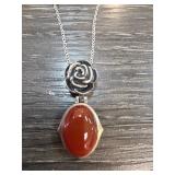 Sterling Silver Rose Pendant with Carnelian