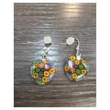 Millefiori Glass Drop Earrings with Hooks