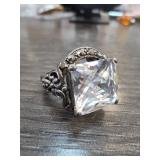 Sterling Silver Ring with Square-Cut Center Stone