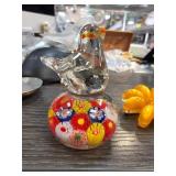 Murano Glass Bird Multicolor Millefiori Paperweigh