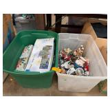 Two Bins of Holiday Decorations and Lights