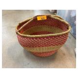 Handwoven Basket With Red and Natural Tones