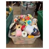Plastic Bin Containing Assorted Ribbon Rolls