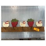 Wooden Wall Rack with Duck and Strawberry Decor