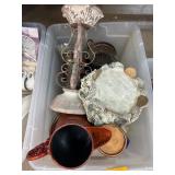 Plastic Bin With Mixed Decorative Items