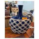 Blue and White Ceramic Vase With Geometric Pattern