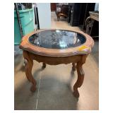 Wooden Side Table with Etched Glass Top