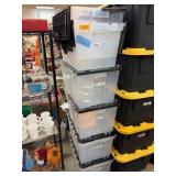 Six Clear Plastic Storage Totes