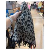 Leopard Print Woven Scarf With Fringe