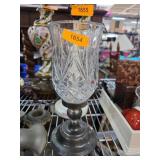 Glass Vase / Hurricane with Ornate Metal Base