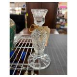 Cut Glass Candlestick Holder With Etched Design