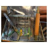 Metal Tin With Assorted Kitchen Utensils