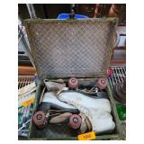 Vintage Roller Skates in a Green Case