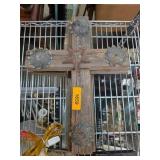 Wooden Cross with Metal Floral Accents