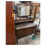 Wooden Vanity with Mirror and Two Drawers